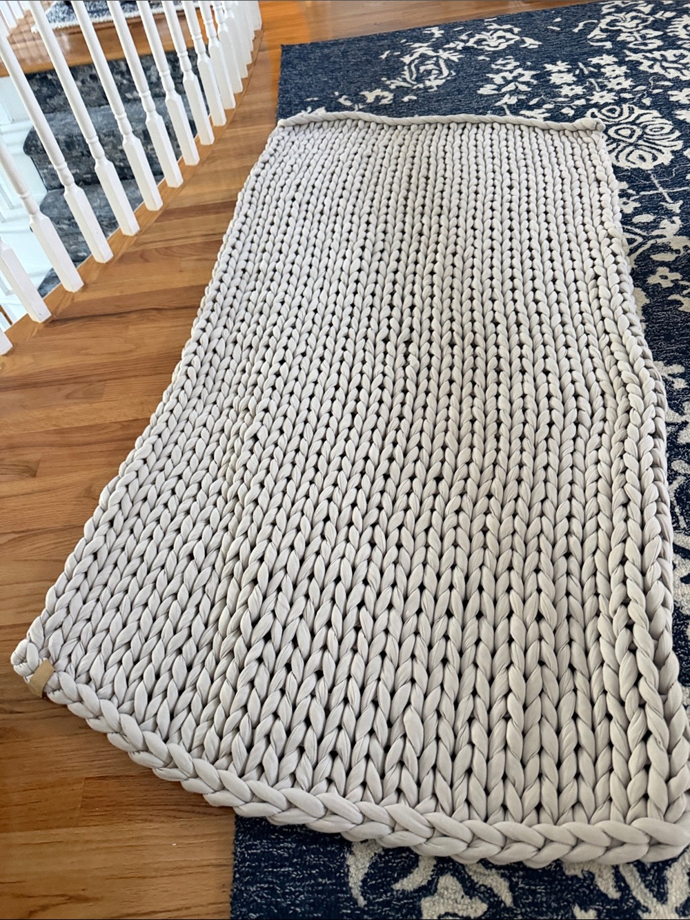 Chunky Hand-Knit Throw in Light Gray - Cozy Home Accent